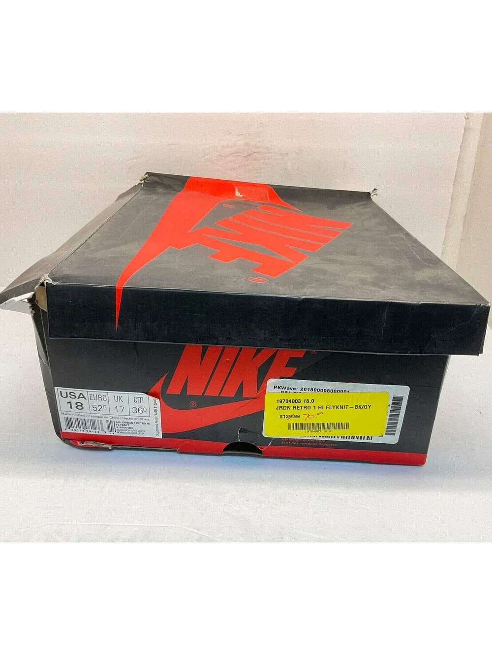 Air Jordan Men's Retro 1 High OG Flyknit Basketball Sneakers ‘Shadow’ Size 18M